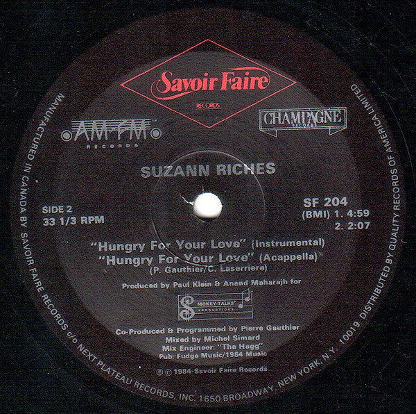 Suzann Riches : Hungry For Your Love (12")
