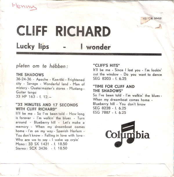 Cliff Richard : Lucky Lips (7", Single)
