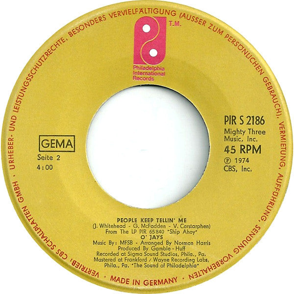 The O'Jays : For The Love Of Money (7", Single)