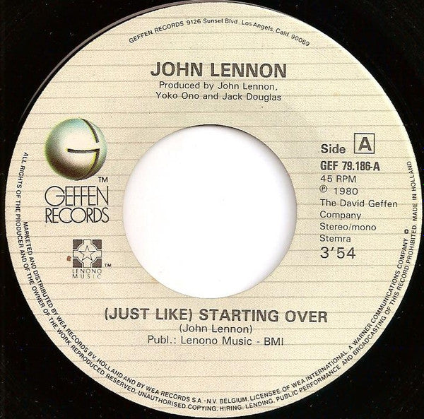 John Lennon : (Just Like) Starting Over (7", Single, Mono)