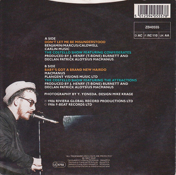 The Costello Show Featuring Confederates* : Don't Let Me Be Misunderstood (7", Single, Mat)