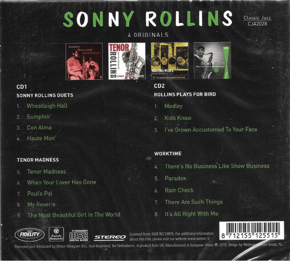 Sonny Rollins : 4 Originals (Sonny Rollins Duets / Tenor Madness / Rollins Plays For Bird / Worktime) (2xCD, Album, Comp, RM)