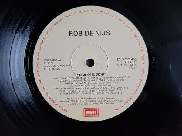 Rob de Nijs : Met Je Ogen Dicht (LP, Album, Gat)
