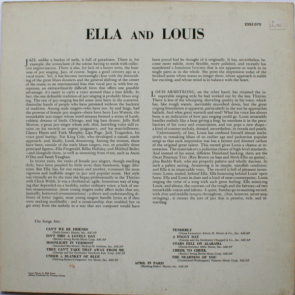 Ella Fitzgerald - Louis Armstrong : Ella And Louis (LP, Album, RE)