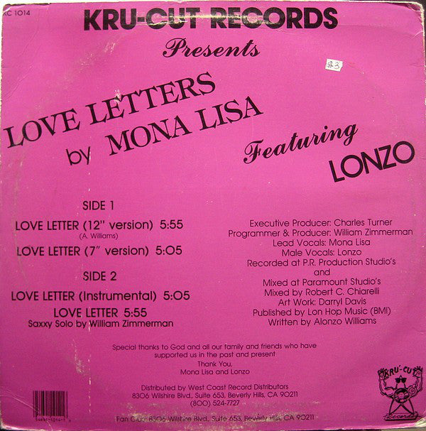 Mona Lisa Young Featuring Lonzo : Love Letter (12")