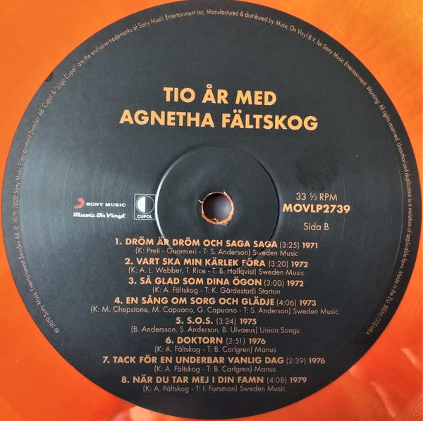Agnetha Fältskog : Tio År Med Agnetha (LP, Comp, Ltd, Num, RE, Yel)