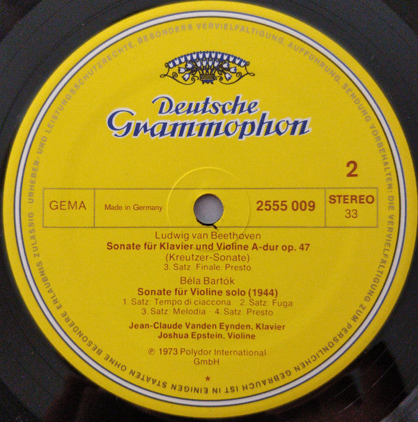 Joshua Epstein ,  Jean-Claude Vanden Eynden ,  Ludwig Van Beethoven / Béla Bartók : Kreutzer-Sonate / Sonate Für Violine Solo (LP, Album)