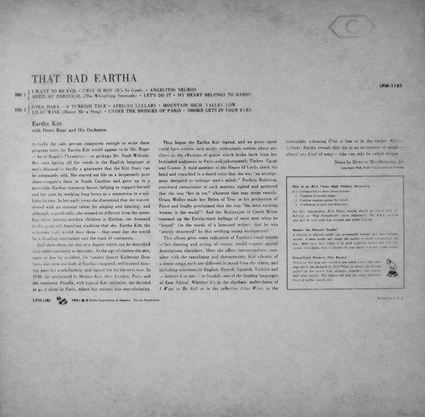 Eartha Kitt : That Bad Eartha (LP, Album, Mono)
