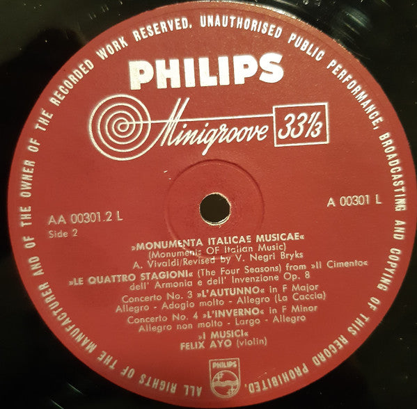 Antonio Vivaldi, I Musici, Félix Ayo : Le Quattro Stagioni (LP, Mono, Min)