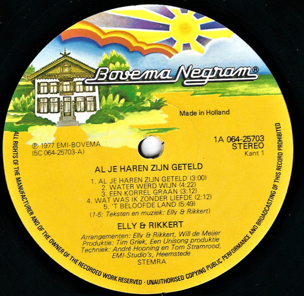 Elly & Rikkert : Al Je Haren Zijn Geteld (LP, Album, Gat)