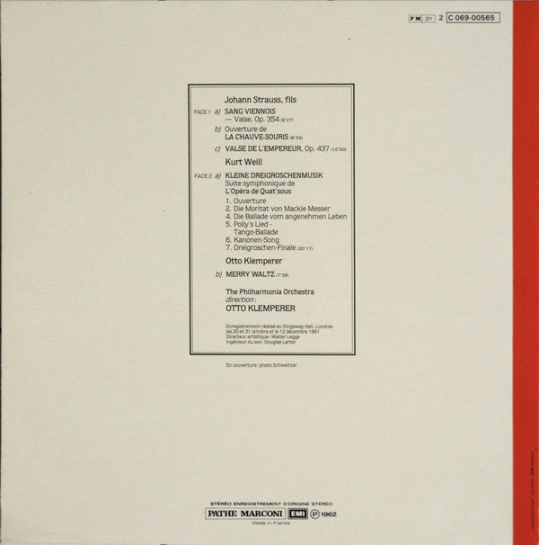 Otto Klemperer, Kurt Weill, Johann Strauss Jr., Philharmonia Orchestra : Weill: Kleine Dreigroschenmusik (LP)