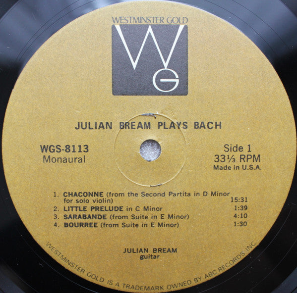 Julian Bream : Plays Bach (LP, Album, Mono)
