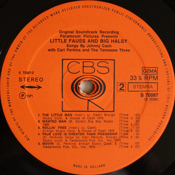 Johnny Cash With Carl Perkins And The Tennessee Three : Little Fauss And Big Halsy (LP, Album)