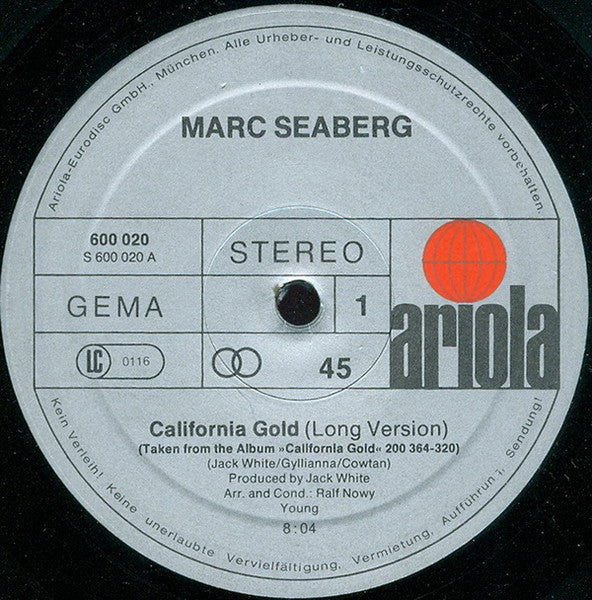 Marc Seaberg : California Gold (Long Version) (12", Single)