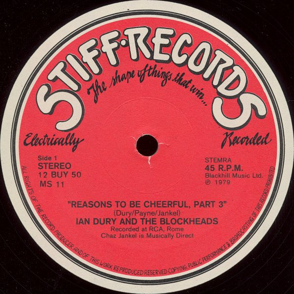Ian Dury And The Blockheads : Reasons To Be Cheerful (Part Three) (12")