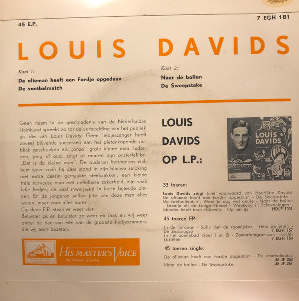 Louis Davids : De Olieman Heeft Een Fordje Opgedaan (7", EP)