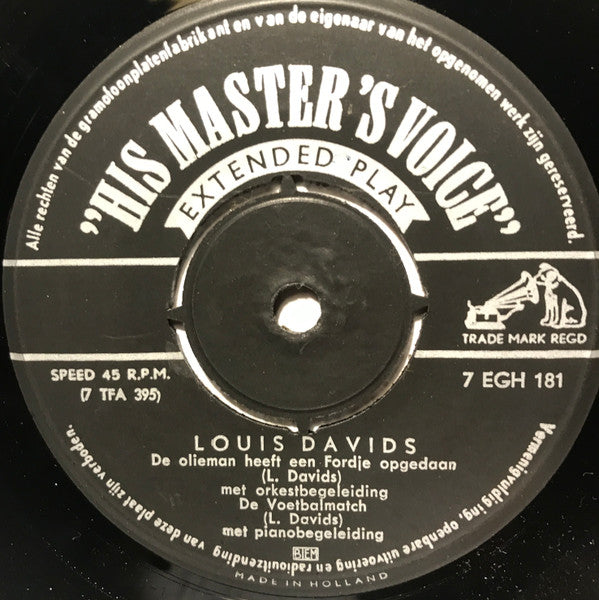 Louis Davids : De Olieman Heeft Een Fordje Opgedaan (7", EP)