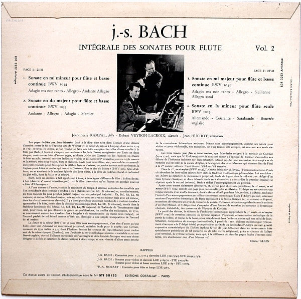 Johann Sebastian Bach : Intégrale Des Sonates Pour Flute Vol. 2 (LP, Mono)