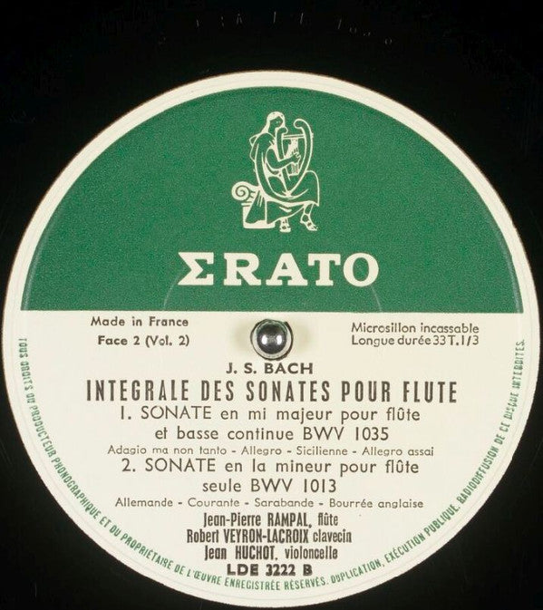 Johann Sebastian Bach : Intégrale Des Sonates Pour Flute Vol. 2 (LP, Mono)