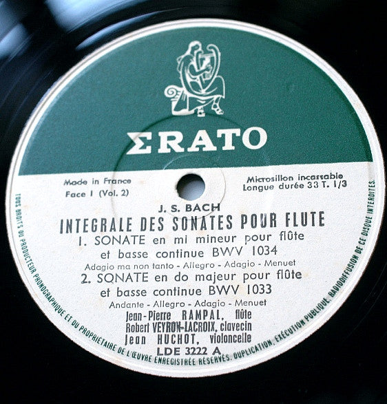 Johann Sebastian Bach : Intégrale Des Sonates Pour Flute Vol. 2 (LP, Mono)