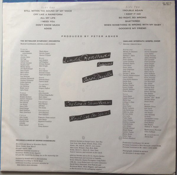 Linda Ronstadt Featuring Aaron Neville : Cry Like A Rainstorm - Howl Like The Wind (LP, Album)
