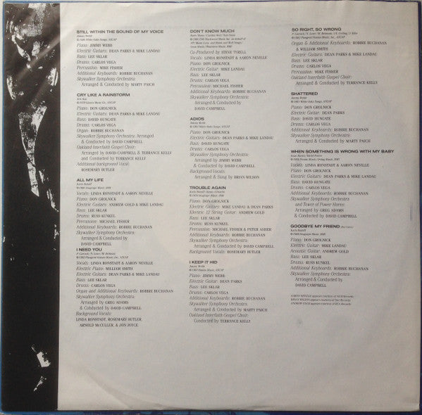 Linda Ronstadt Featuring Aaron Neville : Cry Like A Rainstorm - Howl Like The Wind (LP, Album)