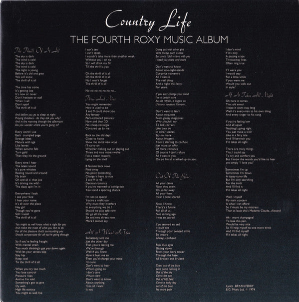 Roxy Music : Country Life (HDCD, Album, RE, RM)