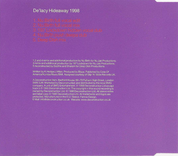 De'Lacy : Hideaway 1998 (CD, Single)