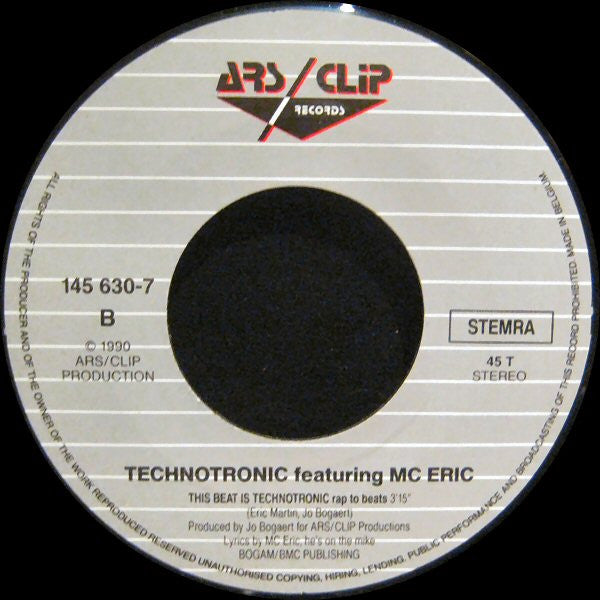 Technotronic Featuring MC Eric : This Beat Is Technotronic (7", Single)