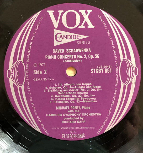Xaver Scharwenka – Michael Ponti, Hamburger Symphoniker, Richard Kapp : Piano Concerto No. 2 (LP)