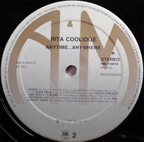 Rita Coolidge : Anytime... Anywhere (LP, Album)