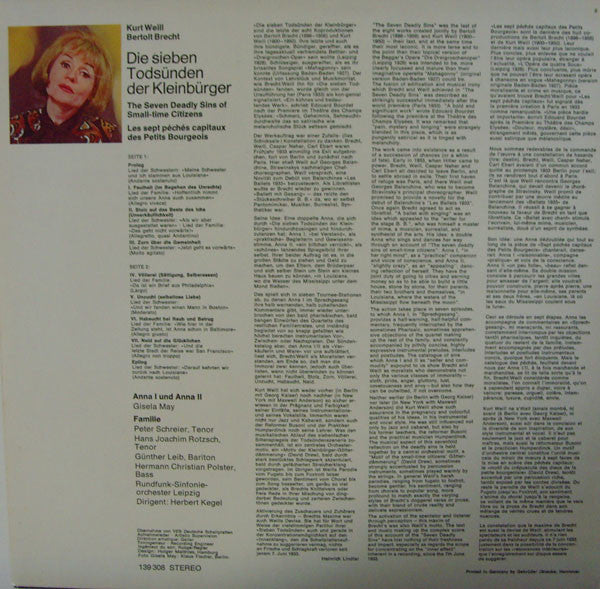 Bertolt Brecht & Kurt Weill - Gisela May : Die Sieben Todsünden (LP, Album)