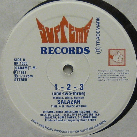 Salazar (2) : 1-2-3 (One-Two-Three) (12", Maxi)