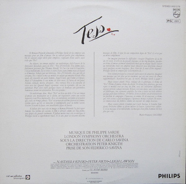 Philippe Sarde : Tess - Extraits De La Bande Originale (LP, Album, Gat)