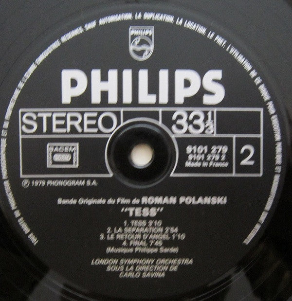 Philippe Sarde : Tess - Extraits De La Bande Originale (LP, Album, Gat)