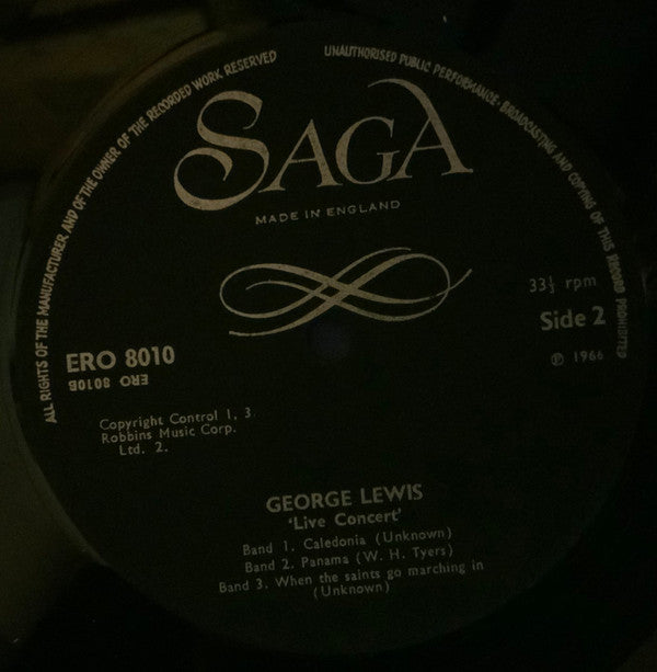 George Lewis And His Orchestra : Live! Concert (LP)
