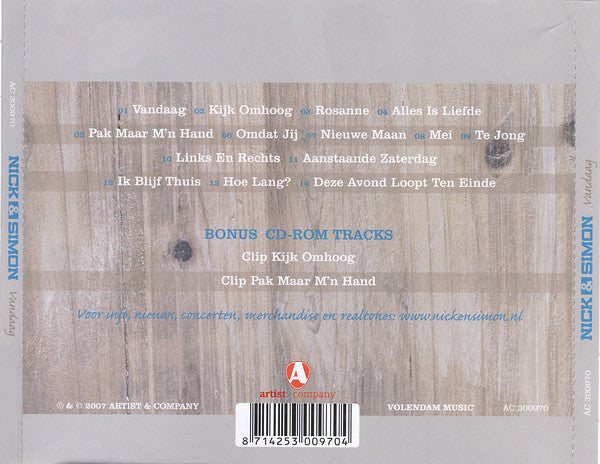 Nick & Simon : Vandaag (CD, Album, Enh)
