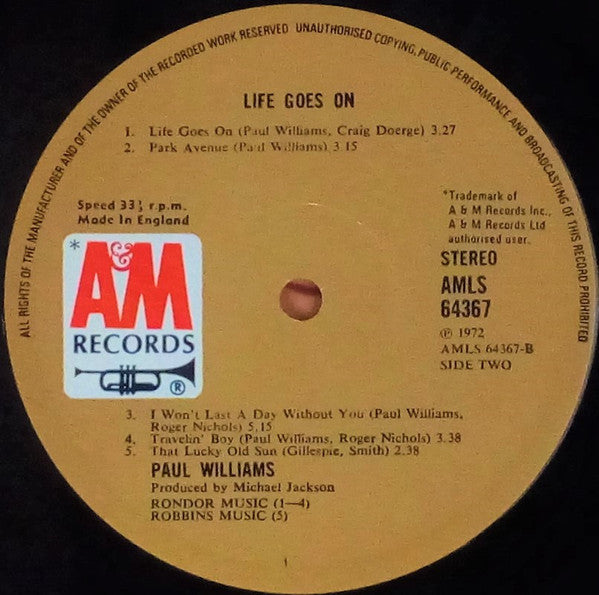 Paul Williams (2) : Life Goes On (LP, Album)
