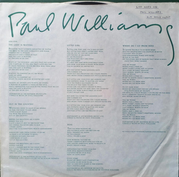 Paul Williams (2) : Life Goes On (LP, Album)