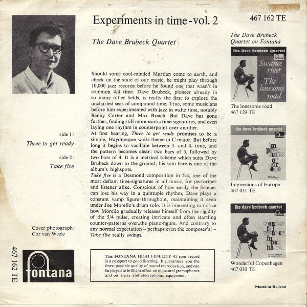 The Dave Brubeck Quartet : Experiments In Time Vol. 2 (7", EP)