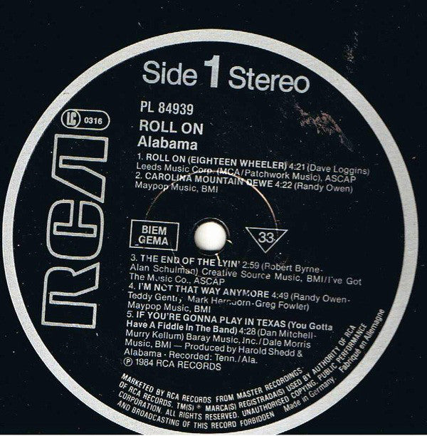 Alabama : Roll On (LP, Album)