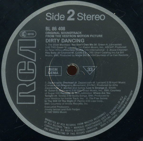 Various : Dirty Dancing (Original Soundtrack From The Vestron Motion Picture) (LP, Album, Comp)