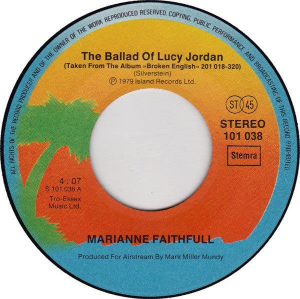 Marianne Faithfull : The Ballad Of Lucy Jordan (7", Single)