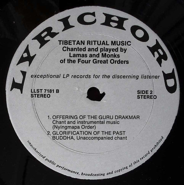 Lamas And Monks* : Tibetan Ritual Music Chanted And Played By Lamas And Monks (LP)