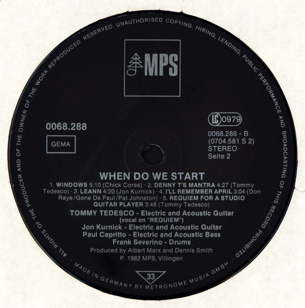 Tommy Tedesco : When Do We Start (LP, Album, RE)