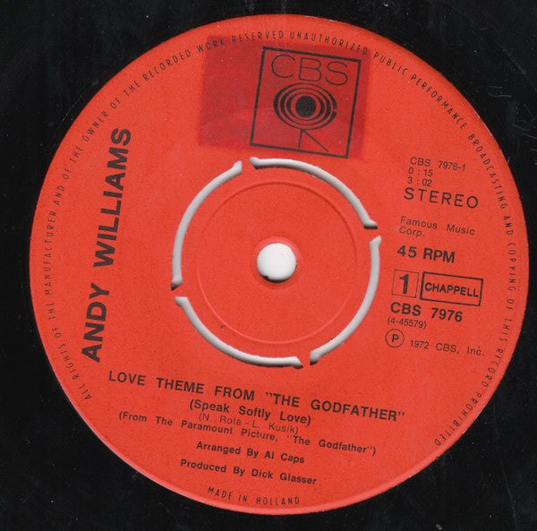Andy Williams : Love Theme From "The Godfather" (Speak Softly Love) / Home For Thee (7", Single)