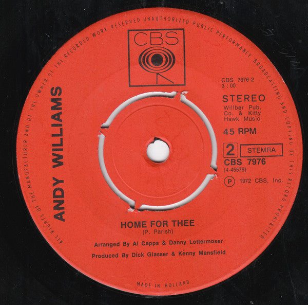 Andy Williams : Love Theme From "The Godfather" (Speak Softly Love) / Home For Thee (7", Single)