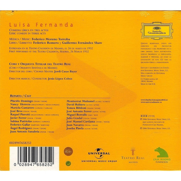 Federico Moreno Torroba - Placido Domingo, Nancy Fabiola Herrera, Mariola Cantarero, José Bros, Coro Y Orquesta Titular Del Teatro Real, Jesús López-Cobos : Luisa Fernanda (CD, Album + Box, Sli)