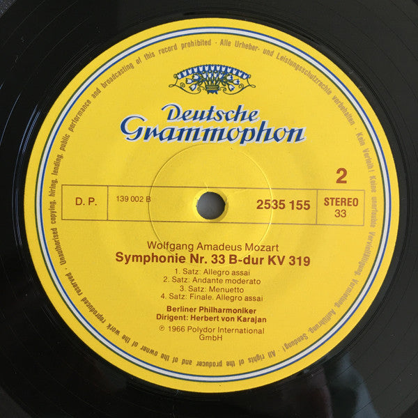 Wolfgang Amadeus Mozart, Berliner Philharmoniker, Herbert Von Karajan : Symphonie Nr.29 A-dur KV 201 / Symphonie Nr.33 B-dur KV 319 (LP, RE)