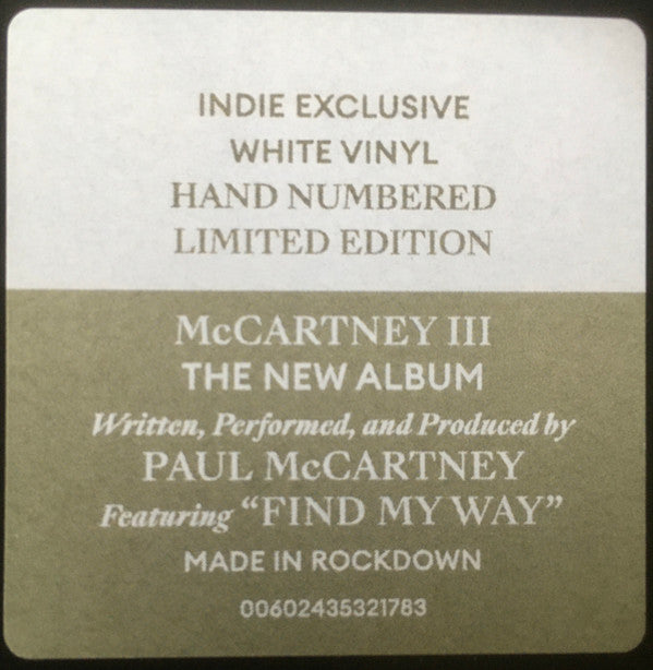 Paul McCartney : McCartney III (LP, Album, Ltd, Num, Whi)